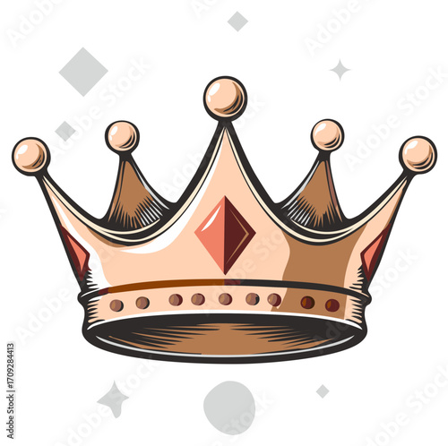 Golden royal crown with gems and geometric elements.