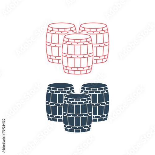 Wood Barrel vector illustration icons set