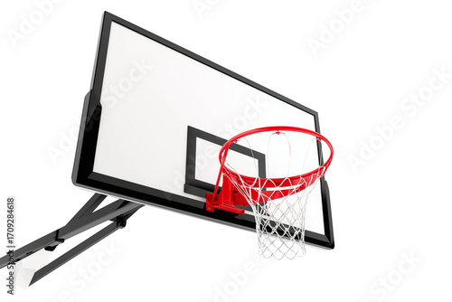 3D professional basketball hoop with glass backboard, isolated on transparent background	
