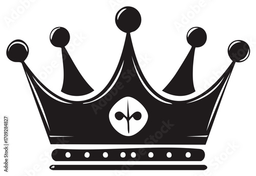 Black silhouette crown with jewels and fleur de lis symbol, regal headwear