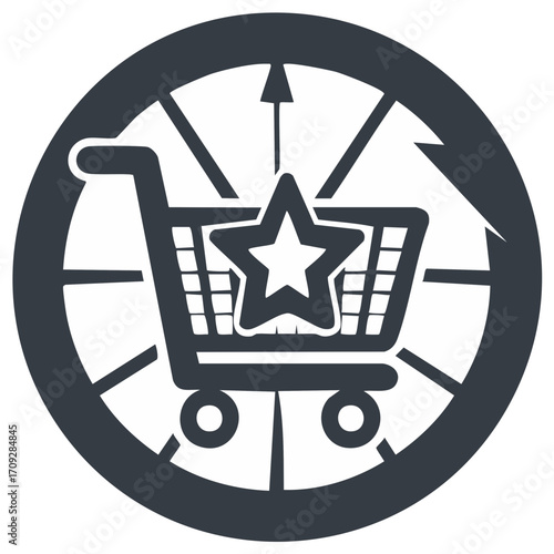 Shopping Cart with Star Inside a Circle Icon