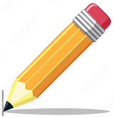 Illustration of a classic yellow wooden pencil with a pink eraser, tool for writing or drawing, back to school