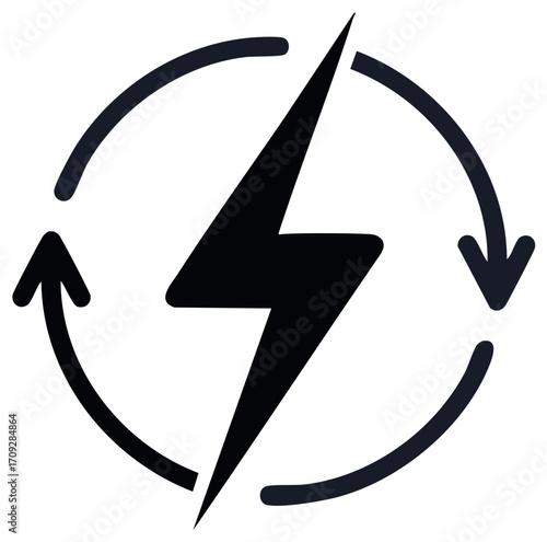 Thunderbolt Energy Cycle: Silhouette of a lightning bolt encircled by rotating arrows depicting cyclical power