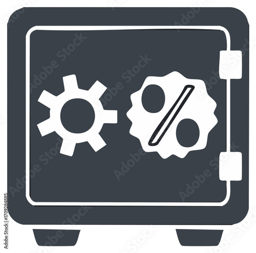 Safe with gear and percentage symbol in outline illustration