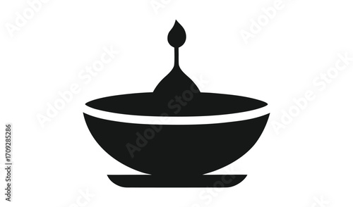 Simple silhouette of a traditional oil lamp with a flame