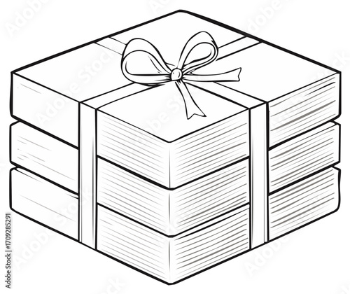 A neat stack of three books tied together with a ribbon and bow; a perfect gift for the book lover in your life