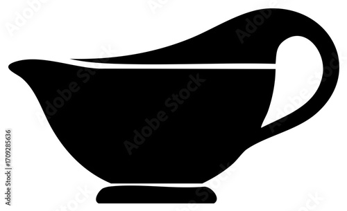 Black minimalist gravy boat icon or sauce server silhouette symbol for culinary design