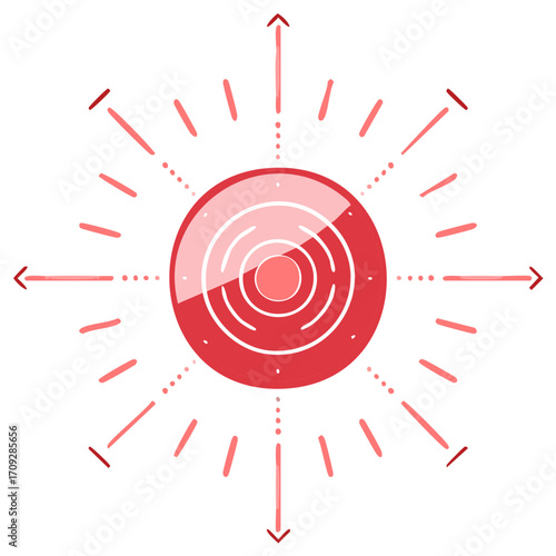 Red Center Circle with Lines Radiating Outward Directions Arrows