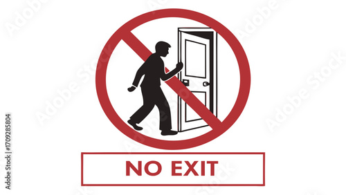 Red Circle No Exit Sign with Walking Figure Silhouette
