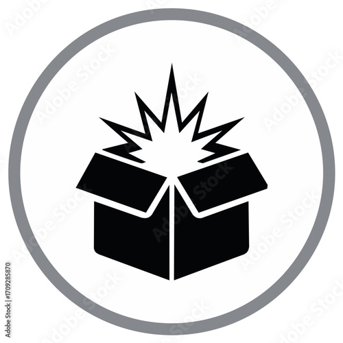 Surprise Box Icon with Explosion Symbol for Unboxing New Ideas or Gifts