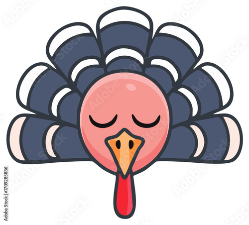 Cute cartoon turkey illustration with closed eyes in a stylized design