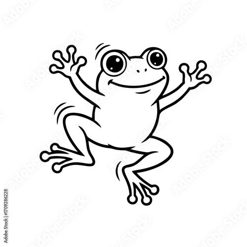 Funny Frog Jumping Logo, Exaggerated Limbs, Simple Cartoon Lines