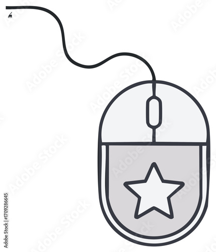 Stylized Computer Mouse with Star Graphic and Wire