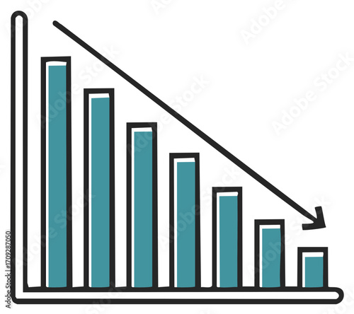 Downward trending bar graph illustration with decreasing financial data