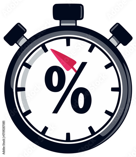 Stopwatch with percentage symbol indicating time sensitive sales or discounts