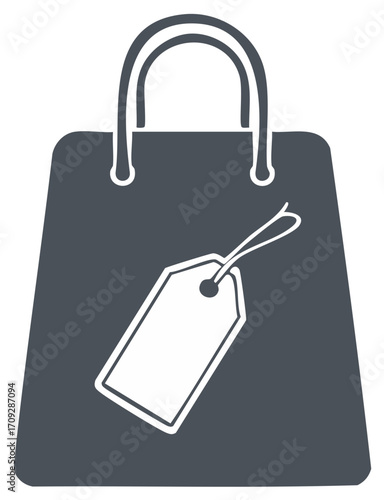 Shopping bag icon with price tag, modern design, sales concept, retail promotion, commerce.