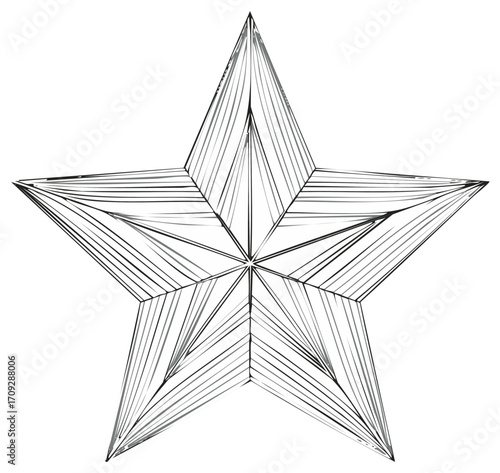 Stylized Star Illustration with Geometric Fill Patterns in Black and Gray on White