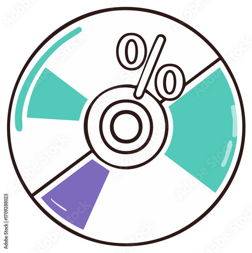 Graphic of a segmented circle representing a percentage for data visualization