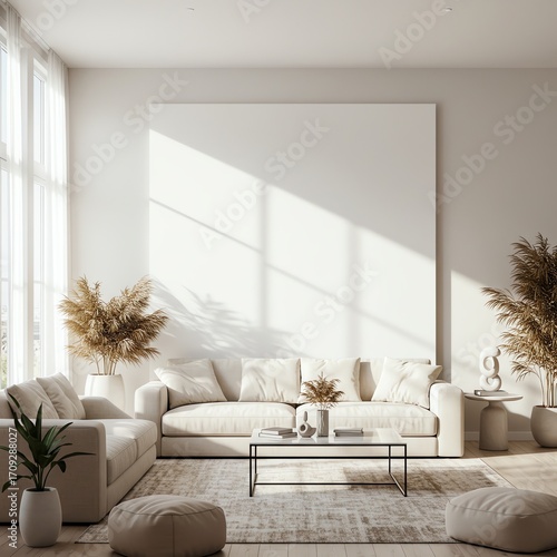 Living room interior with sofa and plants