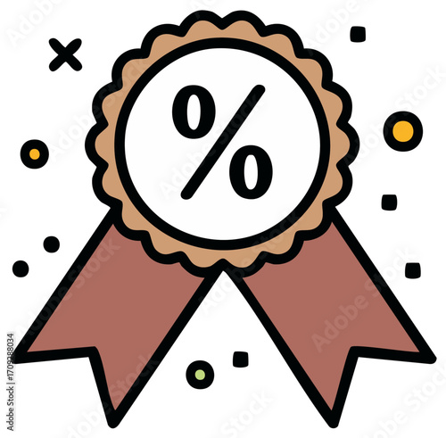 Discount Award Ribbon Percentage Symbol Flat Design