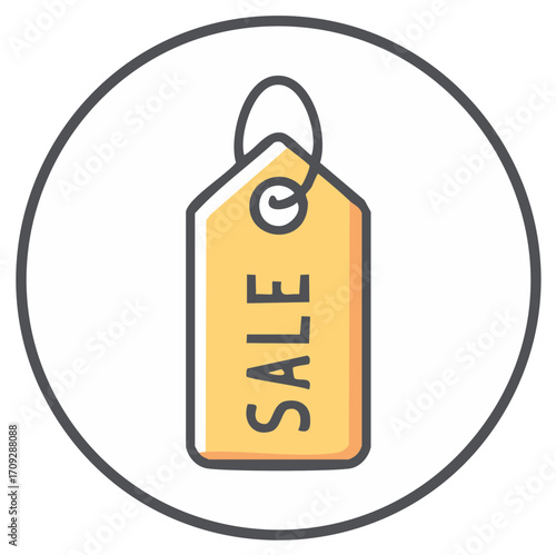Modern Yellow Sale Tag Icon within a Circle, Symbolizing Retail Discounts and Promotions