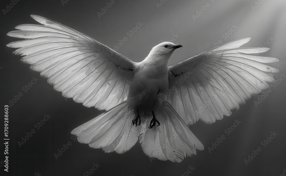 Fototapeta premium Graceful white bird in flight, wings outstretched