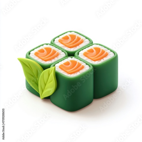 Wallpaper Mural Colorful 3D Icon of Sushi Roll Wrapped in Seaweed with Salmon Filling Torontodigital.ca