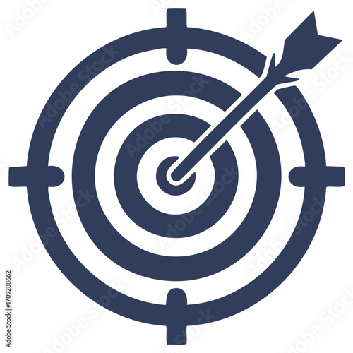 Vector target icon with an arrow hitting the bullseye symbol of goal achievement accuracy and success