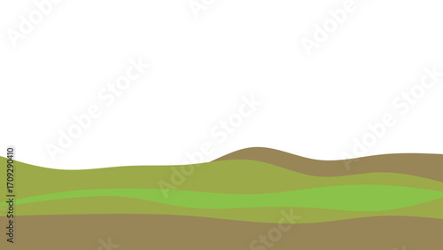 Stylized rolling green hills and earthy brown slopes under a clean white sky, ideal for nature-themed designs or growth concepts.