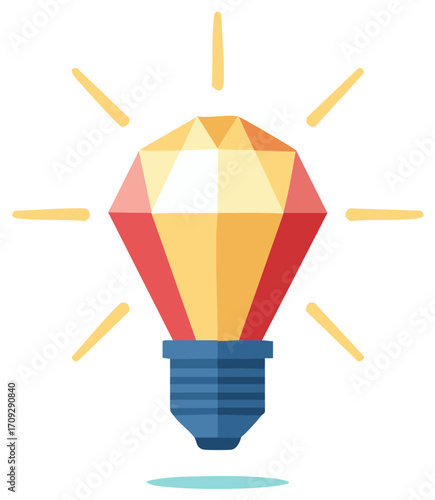 Creative concept illustration of a glowing diamond light bulb for valuable innovation and brilliant ideas