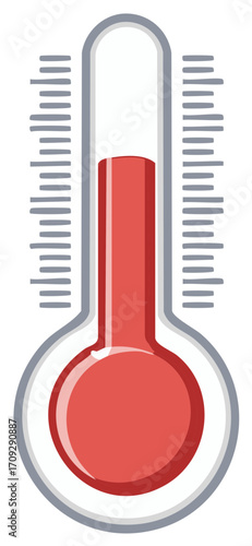 Thermometer illustration showing red liquid level and temperature scale, health or weather