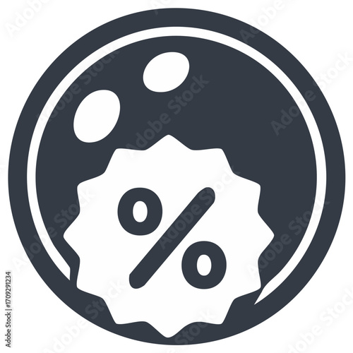 Discount promotion sticker design with percentage sign on a round background illustration