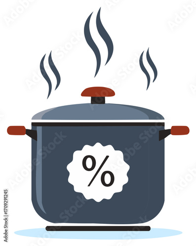 Steaming Pot with Percentage Symbol for Sales and Discounts