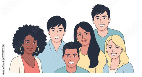 Diverse group of smiling people looking at the camera.