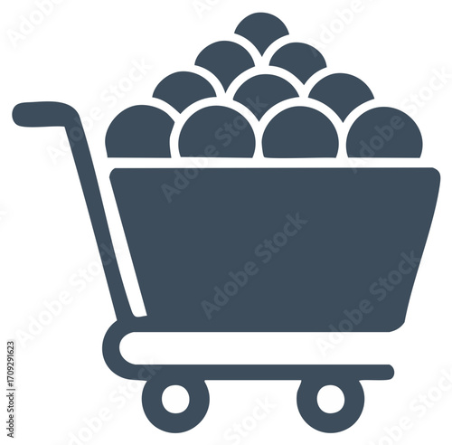 Shopping Cart Loaded with Round Objects Symbolizing Abundance and Retail