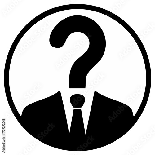 Anonymous Businessman with Question Mark Symbol Inside Circle
