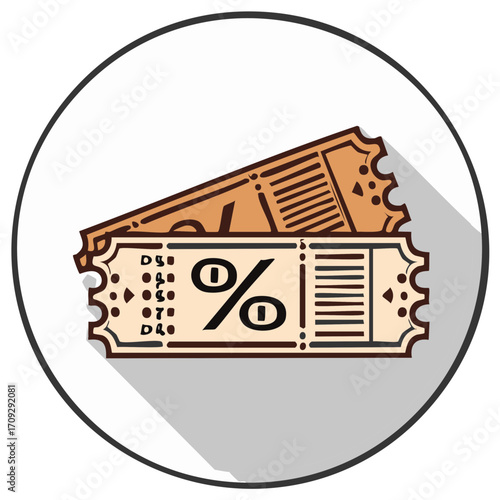 Discount Tickets Clip Art Illustration in Circular Frame with Percentage Symbol