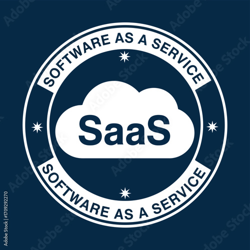 Vector illustration of software as a service saas badge with cloud icon cloud computing and software distribution model concept
