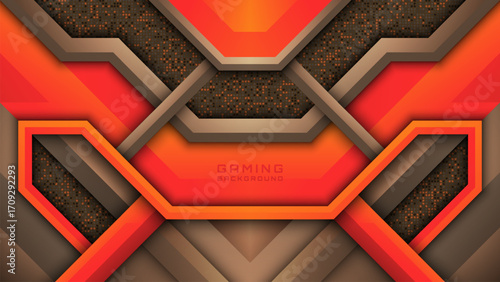 Futuristic gaming background in orange and brown color theme, modern gamer backdrop design, digital abstract wallpaper