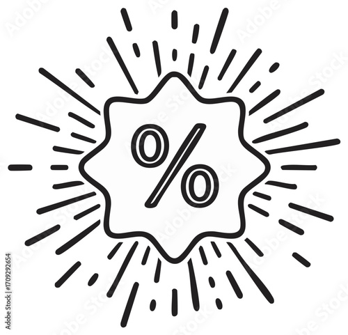 Stylized percentage symbol with radiating lines for special offers and discounts