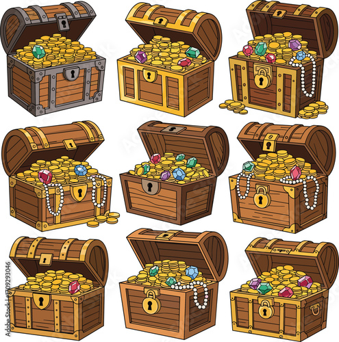 Cartoon Treasure Chest Icons.