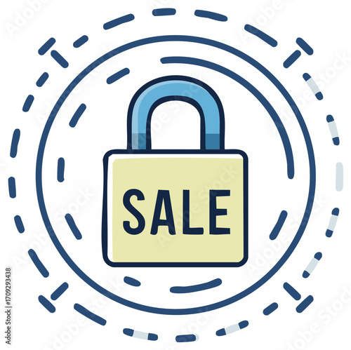 Secure Sale Icon with Lock and Circle Elements