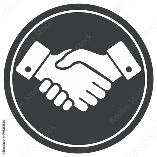 Handshake symbol in a circle. Agreement icon. Business dealing concept.