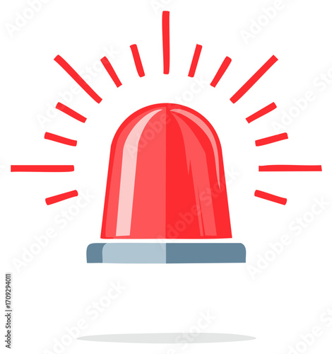 Red Flashing Siren Emergency Warning Light Illustration with Rays