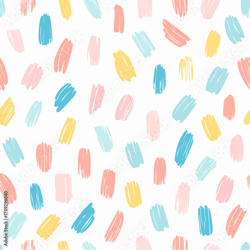 Simple seamless vector pattern with colorful brushstrokes on a white background
3