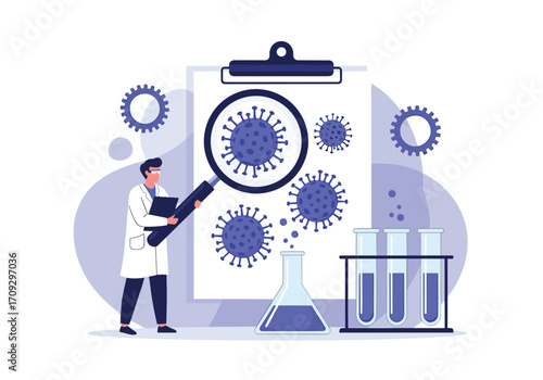 Scientist examines virus particles during laboratory research for potential treatments.