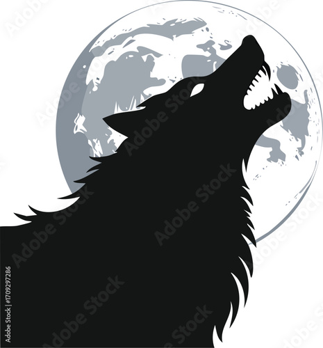 A silhouette of a wolf howling at the full moon, a nocturnal scene.