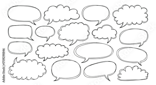 Versatile collection of hand-drawn speech bubbles for creative projects and visual communication needs today