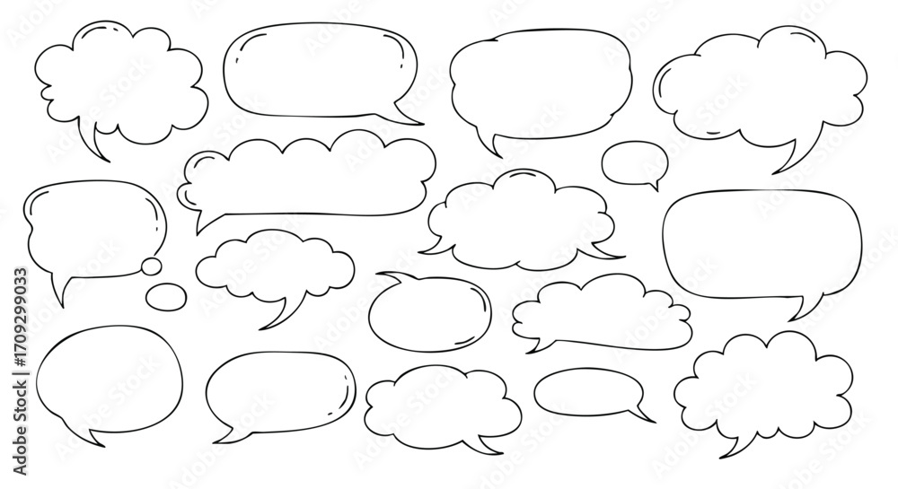 Obraz premium Doodle speech bubbles for creative projects, presentations, and social media engagement, perfect for fun designs