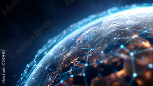 Digital Globe Showcasing Interconnected Cities and Networks at Night Over Earth